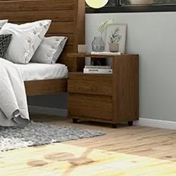 Mesa de Cabeceira 2 Gavetas Campeche Castanho - Henn