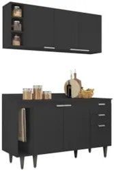 Armário de Cozinha CP12 e Tampo 118cm Pérola M24 Preto      - Mpozenat