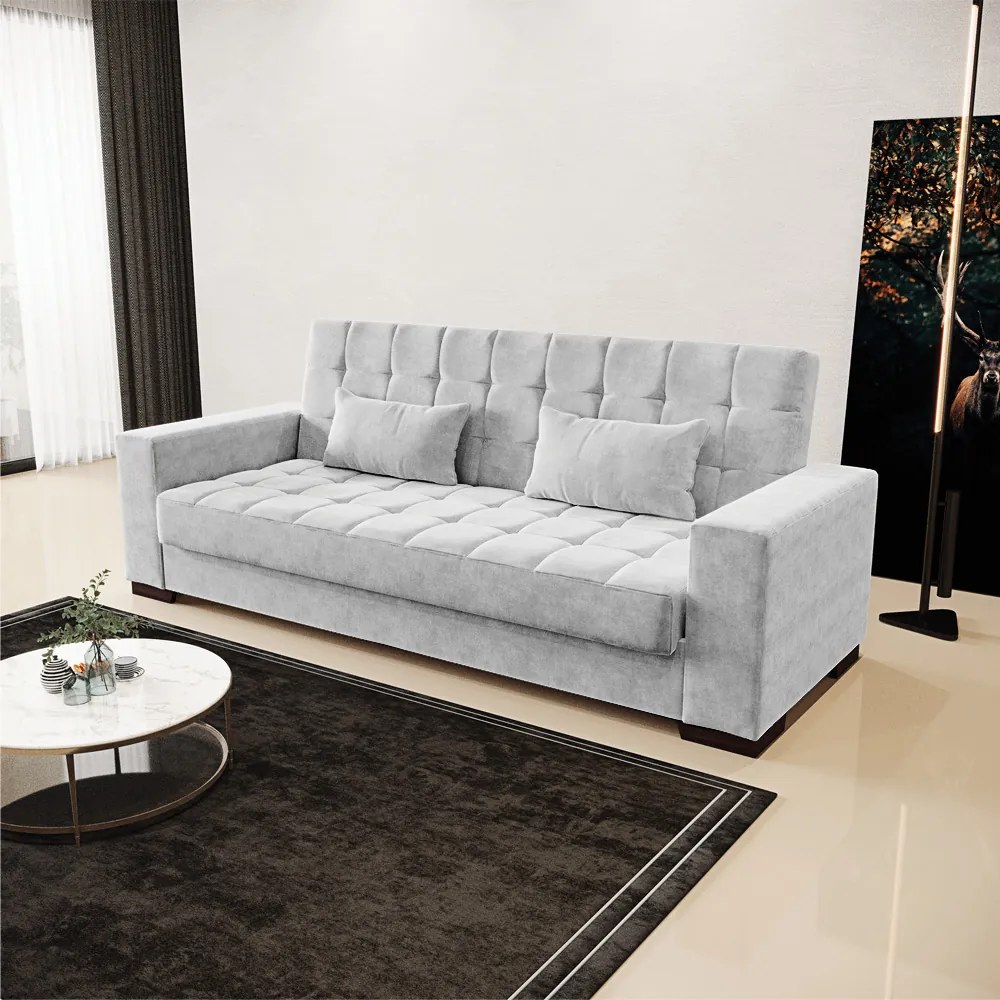 Sofá Cama 02 lugares Lisboa Suede Pés de Plástico - Cinza