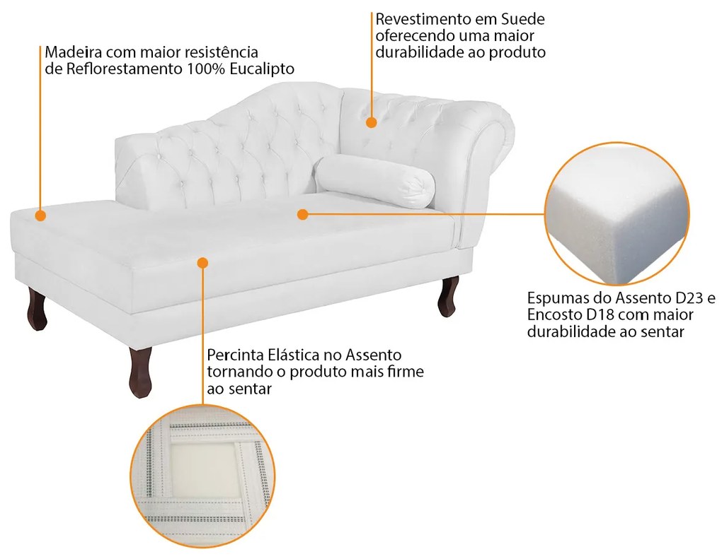 Recamier Diana 185cm Lado Esquerdo Suede Branco - ADJ Decor