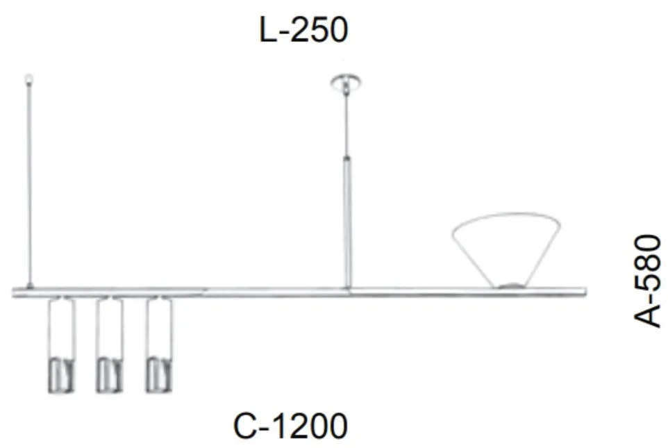 Pendente Retangular Tubo E Indireta 120X25X58Cm Metal 03Xmr11 + 01Xe27... (DOURADO FOSCO)