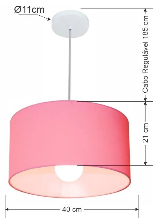 Lustre Pendente Cilíndrico Md-4031 Cúpula em Tecido 40x21cm Rosa Bebê - Bivolt