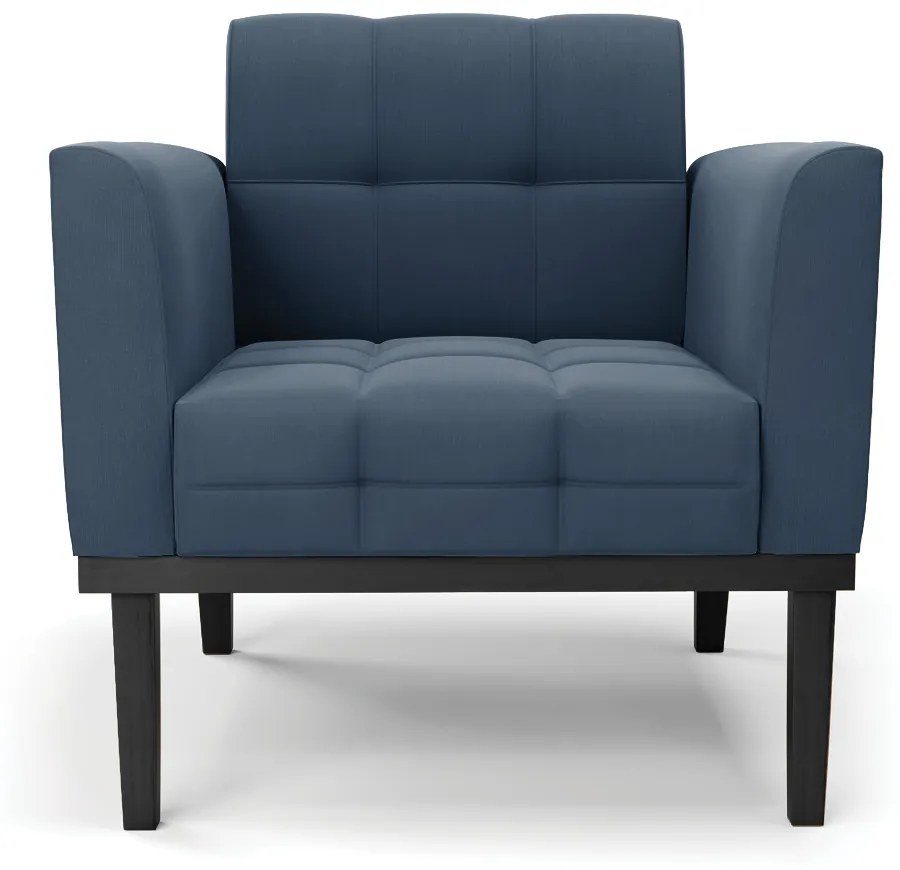 Poltrona Base de Madeira Fixa Preto Elisa Suede D03 - D'Rossi - Azul Marinho