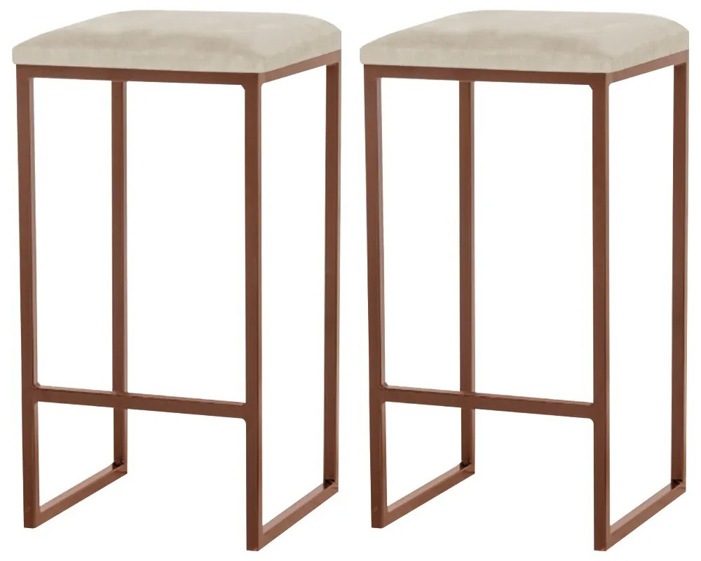 Kit 2 Banqueta Decorativa Billie Base Bronze Veludo Bege G41 - Gran Belo
