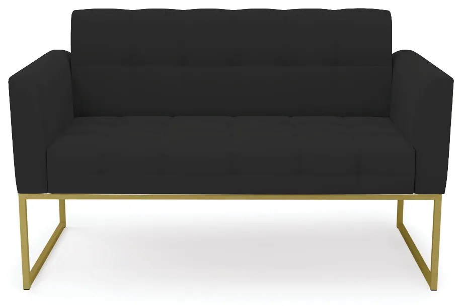 Sofá Namoradeira Elisa Veludo Preto Base Metálica Industrial Dourado - D'Rossi