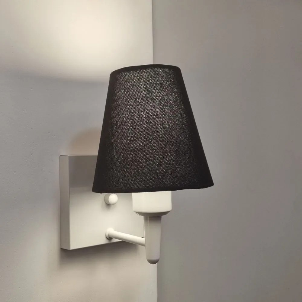 Arandela Quadrada Md-2034 Branco Cúpula em Tecido Cone Preto - Bivolt