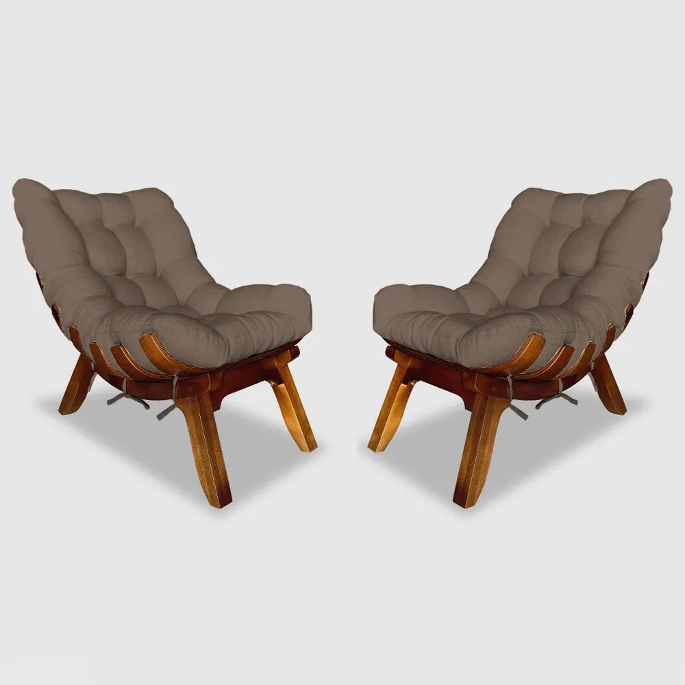 Conjunto 2 Poltrona Decorativa Costela Veludo Cappuccino