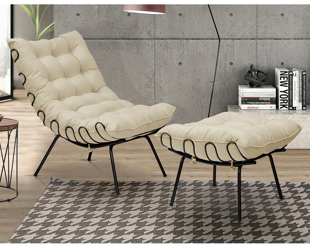 Kit 2 Poltronas Decorativas Sala de Estar Abel Base de Ferro Preto Veludo Bege G41 - Gran Belo