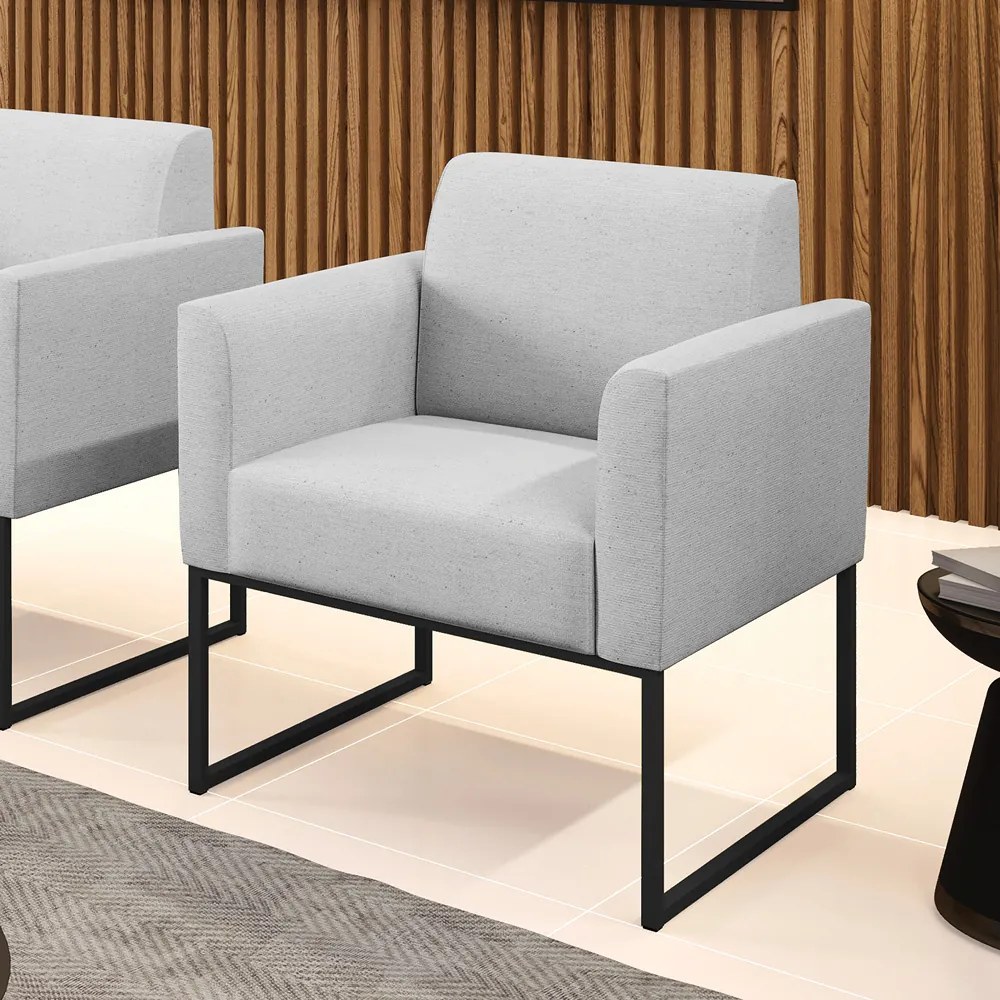 Poltrona Base Industrial Preto Marisa Linho Cinza A05