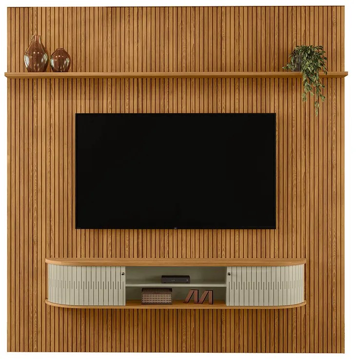 Painel TV 75 Pol 238cm Kalven e Bancada Suspensa Aurenzo Cumaru/Opala M20 - D'Rossi