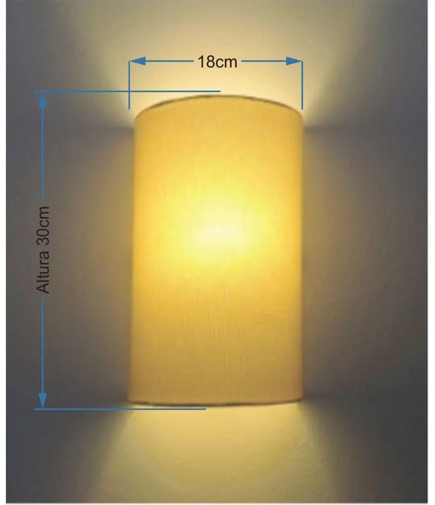 Arandela Meia Cana Vivare Md-2031 Cúpula em Tecido 30/18x16cm - Bivolt