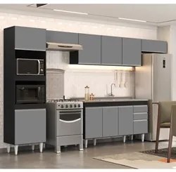 Armário de Cozinha Modulada 5 Peças CP15 Balcão com Pia Inox Preto/Cin
