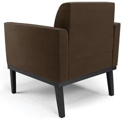 Sofá Namoradeira e 1 Poltrona Base Madeira Preto Maressa Suede Marrom