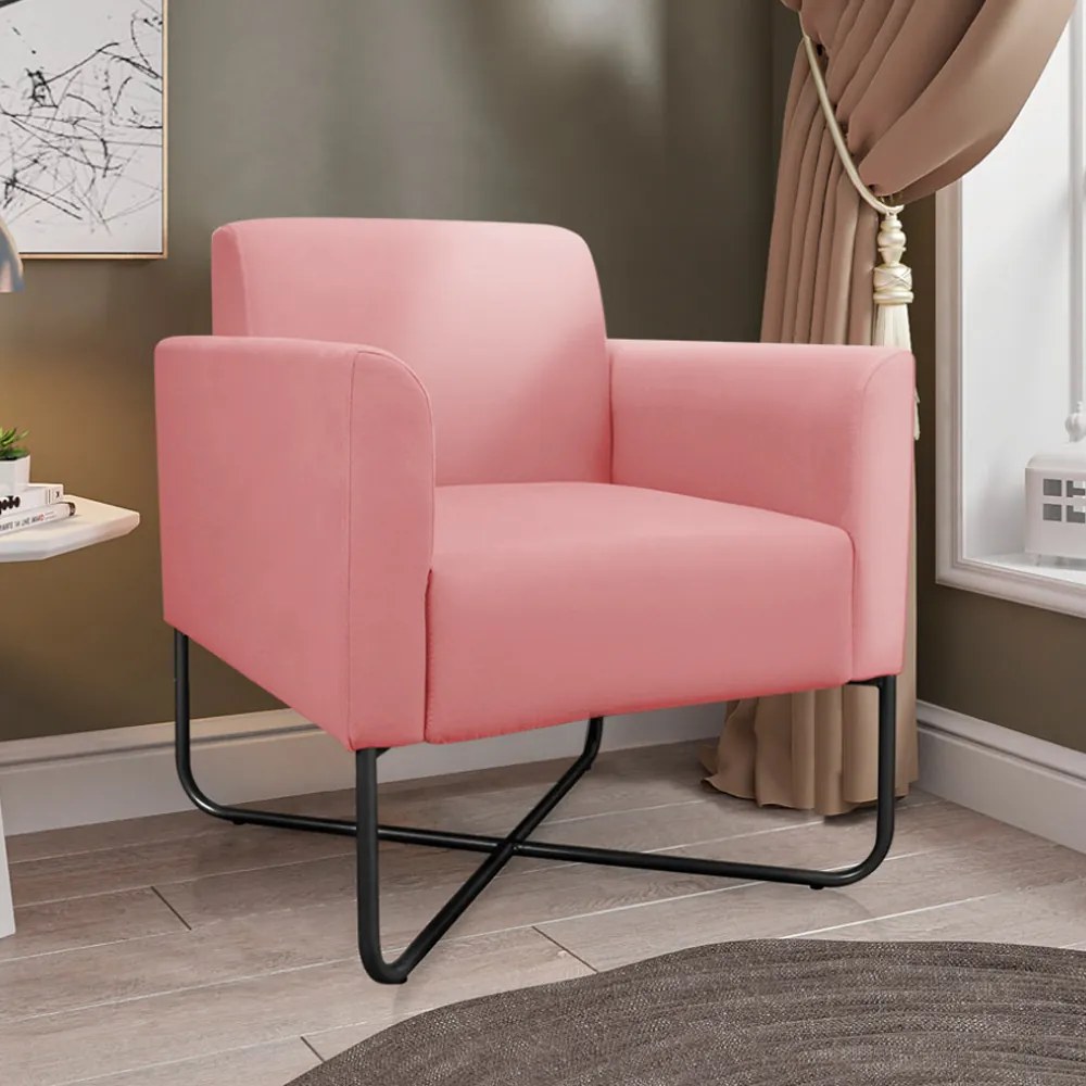 Poltrona Decorativa Isabella Base X Suede Rosê/Preto G19 - Gran Belo