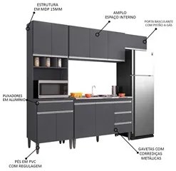 Cozinha Modulada 5 Peças Balcão com Pia 120cm Andréia Cinza- AJL Móvei