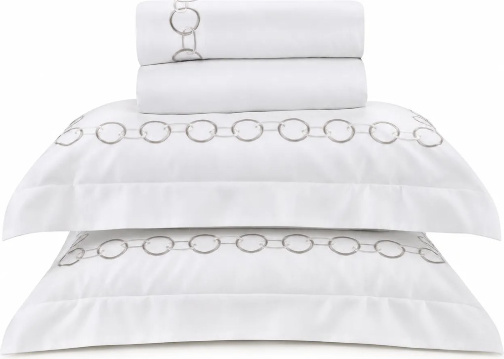 Jogo de Cama Literie Cetim 300 Fios Ellos Branco e Grafite - Queen  Queen