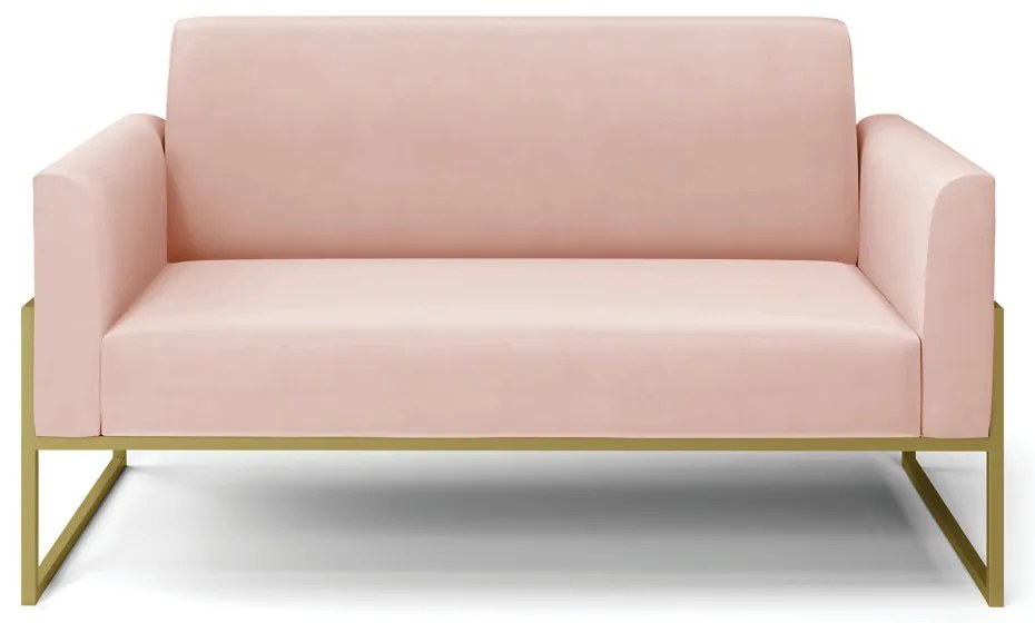 Sofá Namoradeira com Poltrona Base Industrial Alta Dourado Marisa Veludo - Rose