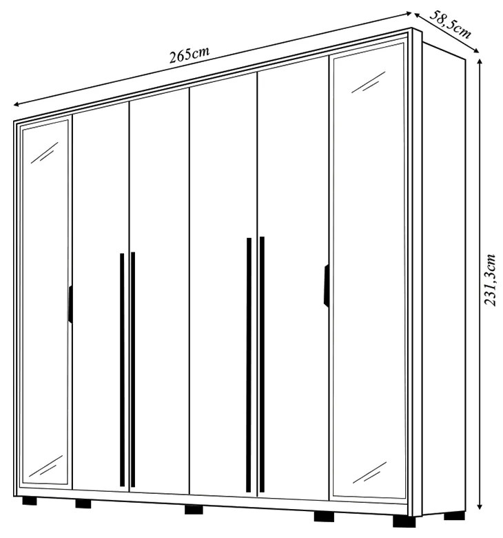 Guarda Roupa Casal Galeno 265cm com 6 Portas e 6 Gavetas em MDF Freijo/OffWhite G11- Gran Belo