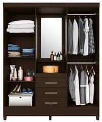 Guarda Roupa Capelinha 4 Portas 3 Gavetas Persia D02 Ebano Touch - Mpo