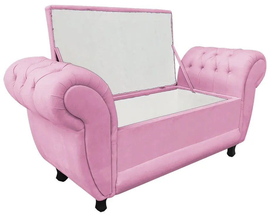 Recamier com Baú Grécia 195 cm Namoradeira Calçadeira Suede Rosa Bebê M11 - D'Rossi