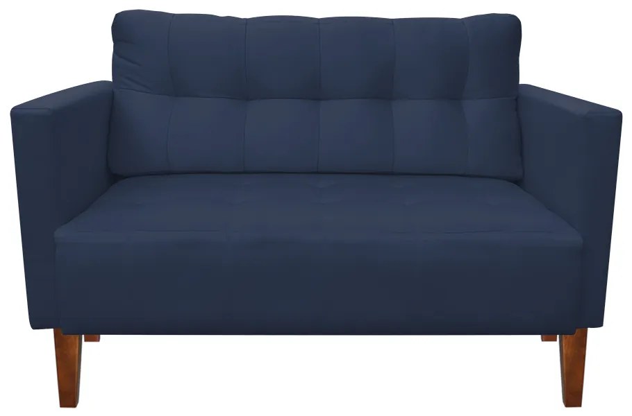 Sofá Namoradeira Livia Suede Azul Marinho Pés Chanfrado Castanho - D'Rossi