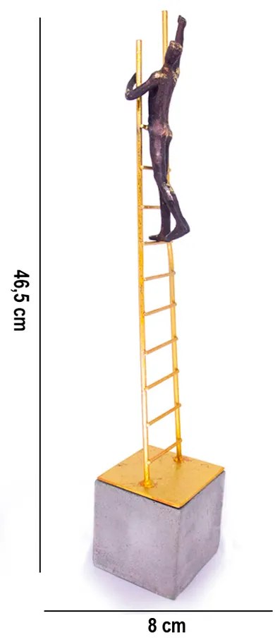 Escultura Decorativa Homem Escada Em Poliresina Preto/dourado 46,5 Cm - D'Rossi