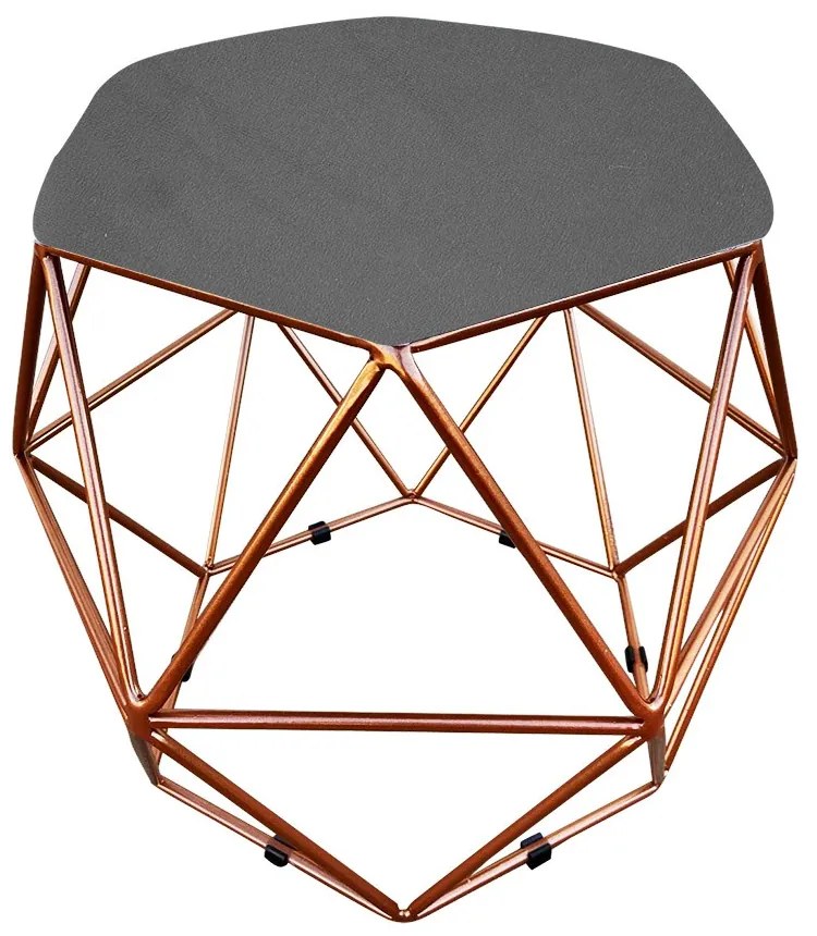 Puff Aramado Hexágono Decorativo Industrial Cobre com Suede D03 - D'Rossi - Grafite