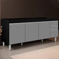 Balcão Gabinete Para Pia 180cm Sem Tampo Dallas Preto/Cinza - Lumil