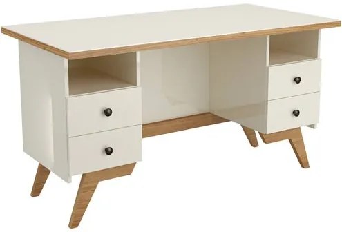 Escrivaninha Retro Monza Off White Base e Detalhes Freijo 1,35 MT (LARG) - 45289 Sun House