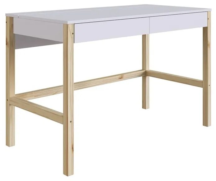 Mesa Escrivaninha Home Pinus Natural 120cm 2 Gavetas Branca