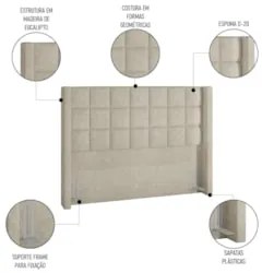 Cabeceira Cama Box Queen 160cm Pisa e Recamier Neville Z37 Boucle Cru