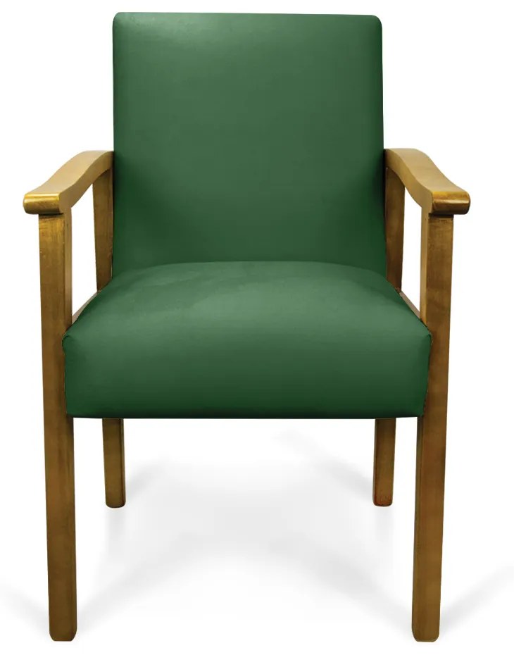 Poltrona Eloisa Suede Verde Base de Madeira Castanho