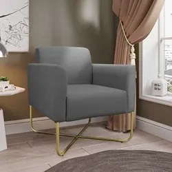 Kit 2 Poltronas Decorativas Base Industrial X Dourada Maressa S08 Sued