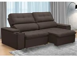 Sofá Retrátil Reclinável 3 Lugares 230cm Ginevra F05 Veludo Marrom - M