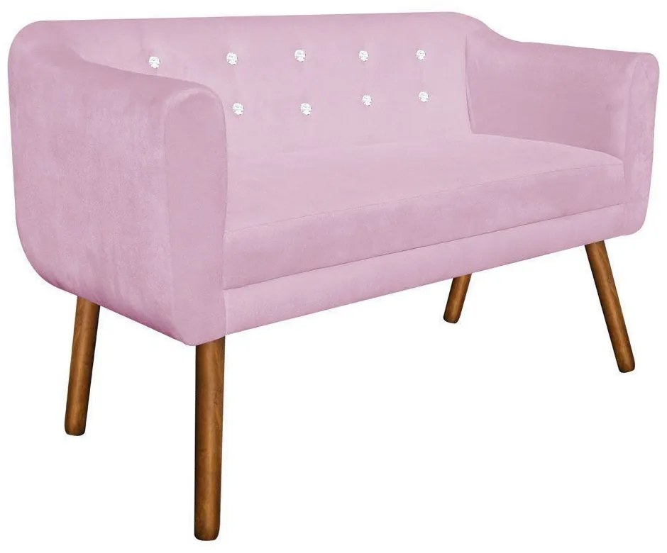 Namoradeira 02 Lugares Julia Suede Rosa Bebê com Strass Pés Palito Castanho D'Rossi