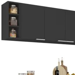 Armário de Cozinha CP12 e Tampo 118cm Pérola M24 Preto      - Mpozenat