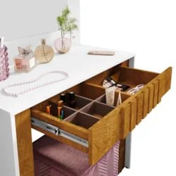 Penteadeira Camarim 90cm Com Espelho Lilian Branco/Naturalle B02 - Mpo