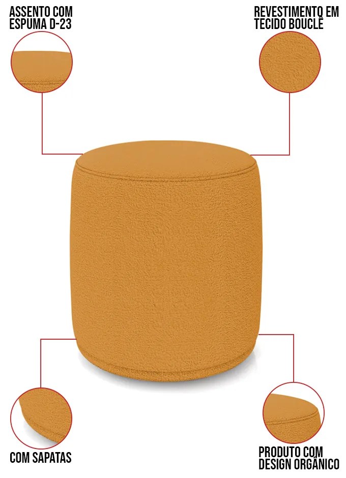 Puff Redondo Orgânico para Sala kit 2 Malu Bouclê M11 - D'Rossi - Mostarda