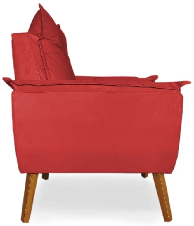 Poltrona Decorativa Apolo Pés Madeira Suede Vermelho - Sheep Estofados - Vermelho