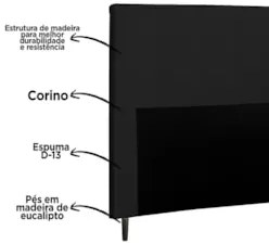 Cabeceira Cama Box Casal King 193cm Luna Sintético Preto Z51 - Mpozena