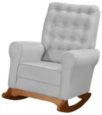 Poltrona Amamentação Base Madeira Balanço Maju Veludo Cinza F03 - Mpoz