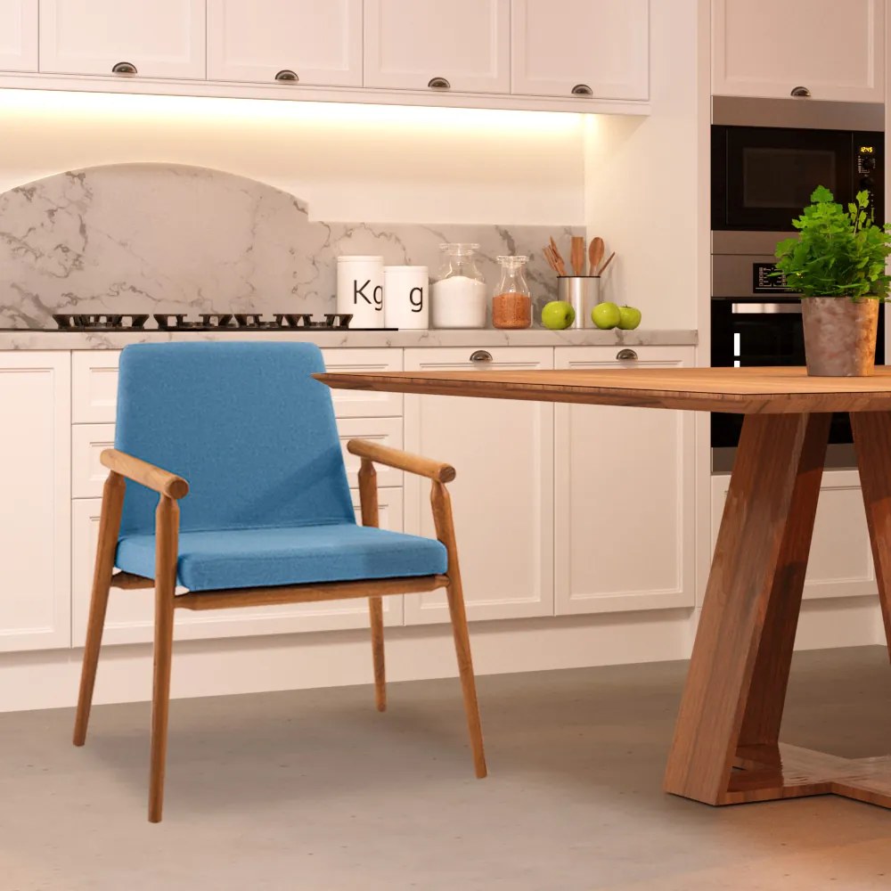 Cadeira Decorativa Sala de Jantar Sidnei Linho Azul G17 - Gran Belo