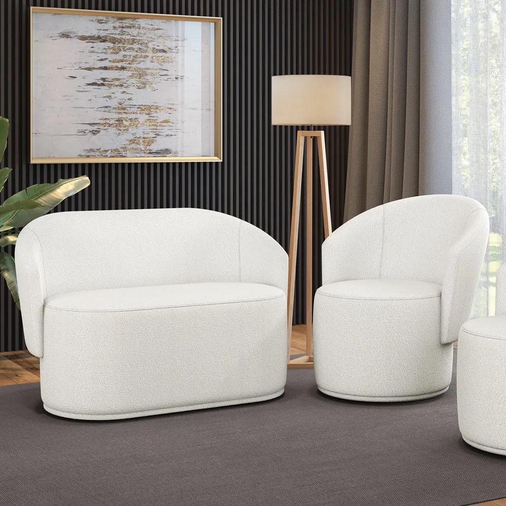 Sofá Namoradeira e Poltrona Orgânica para Sala Malu Bouclê M11 - D'Rossi - Off White