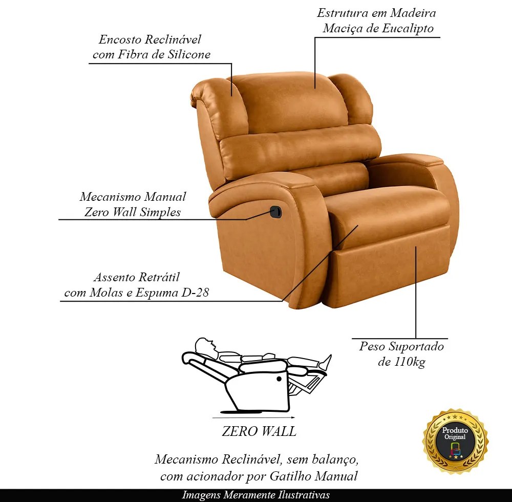 Poltrona do Papai Sala de Cinema Reclinável Kylie Manual PU Whisky G23