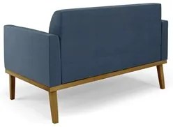 Sofá Namoradeira Base Madeira Castanho Maressa Suede Azul Marinho - Ib