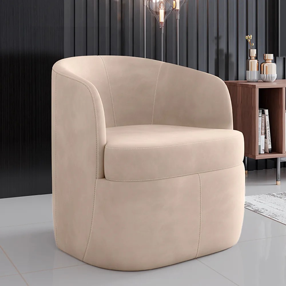 Poltrona Decorativa Design Moderno Bel Sala de Estar Base Giratória Veludo Rosê G33 - Gran Belo