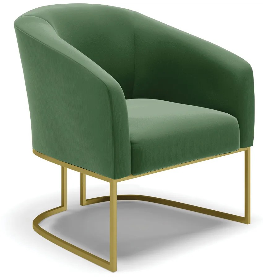 Namoradeira e Poltrona Base Industrial Dourado Stella Suede D03 - D'Rossi - Verde