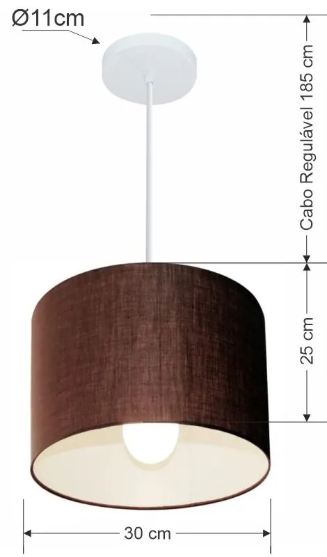 Lustre Pendente Cilíndrico Md-4113 Cúpula em Tecido 30x25cm Café - Bivolt