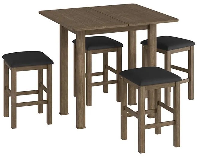 Conjunto Sala Jantar Mesa Dobrável Mdf 4 Banquetas Estofadas - Ameixa Negra/Preto