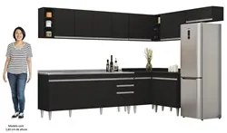 Armário de Cozinha Modulado de Canto 8 Peças CP27 com Pia Inox Preto -
